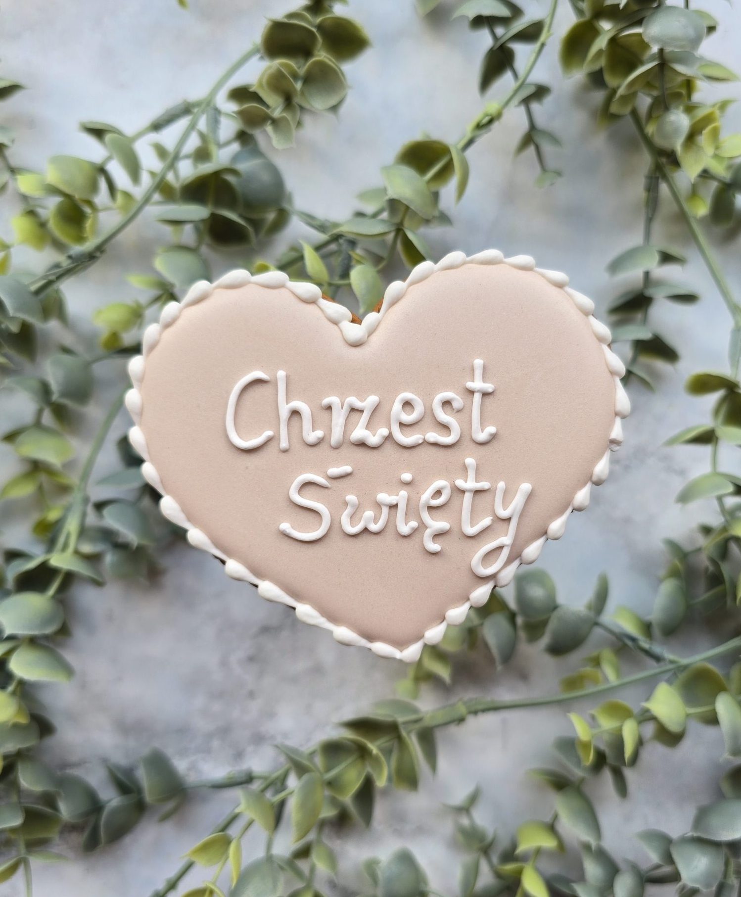 Beżowe serce z Twoim napisem - Chrzest