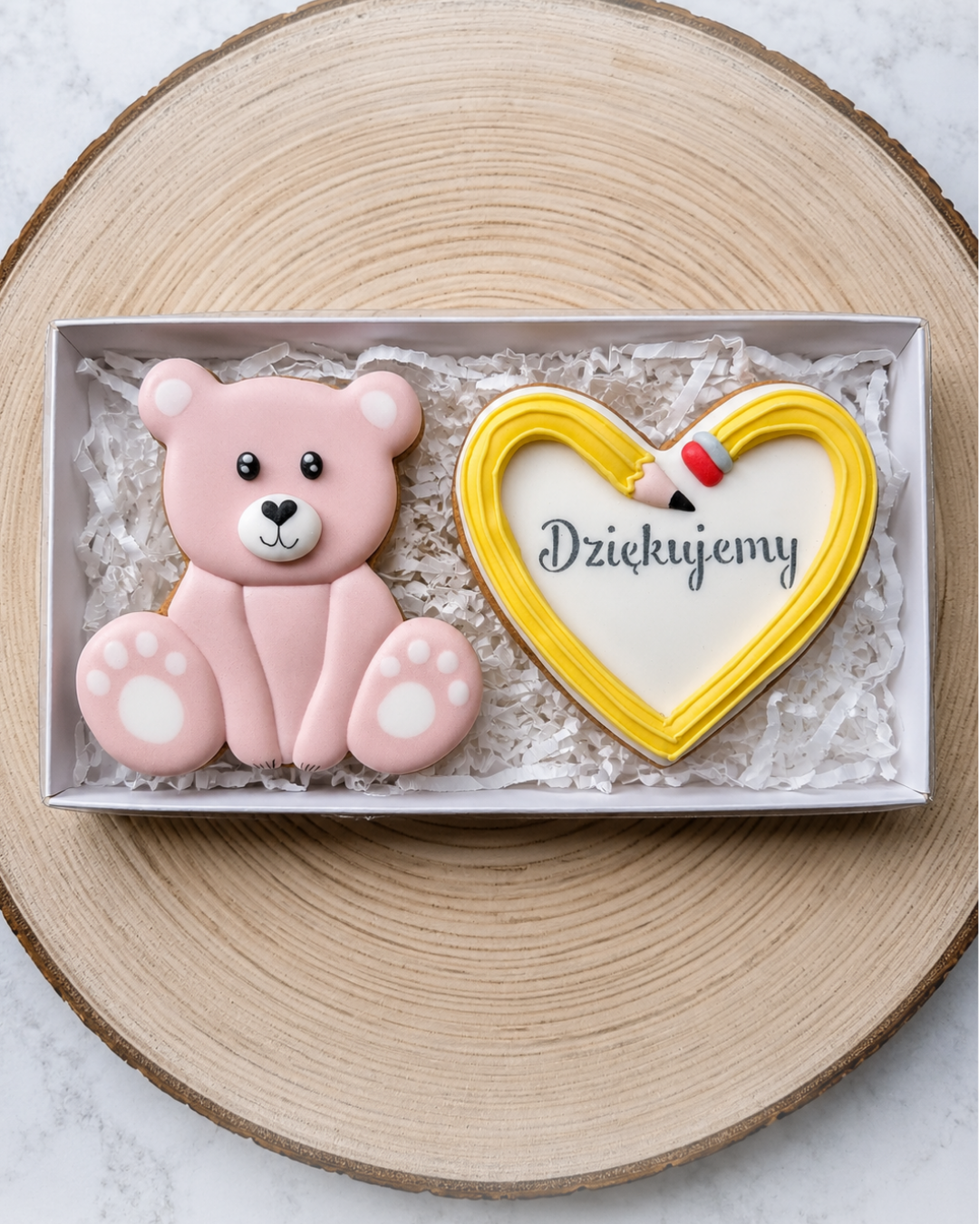 Zestaw z misiem i serduszkiem Dziękuję/ Dziękujemy/ Własny napis