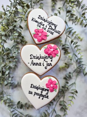 Białe serce L z kwiatem w wybranym kolorze