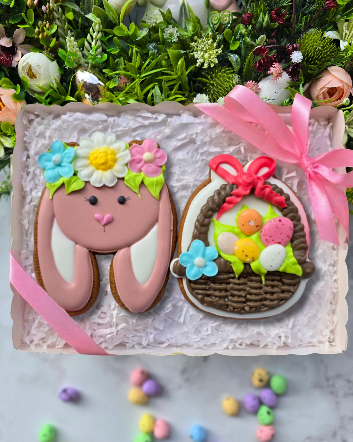Zestaw - wielkanocny zajączek i koszyczek z pisankami