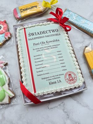 Piernikowe świadectwo najlepszego nauczyciela XXL w pudełku